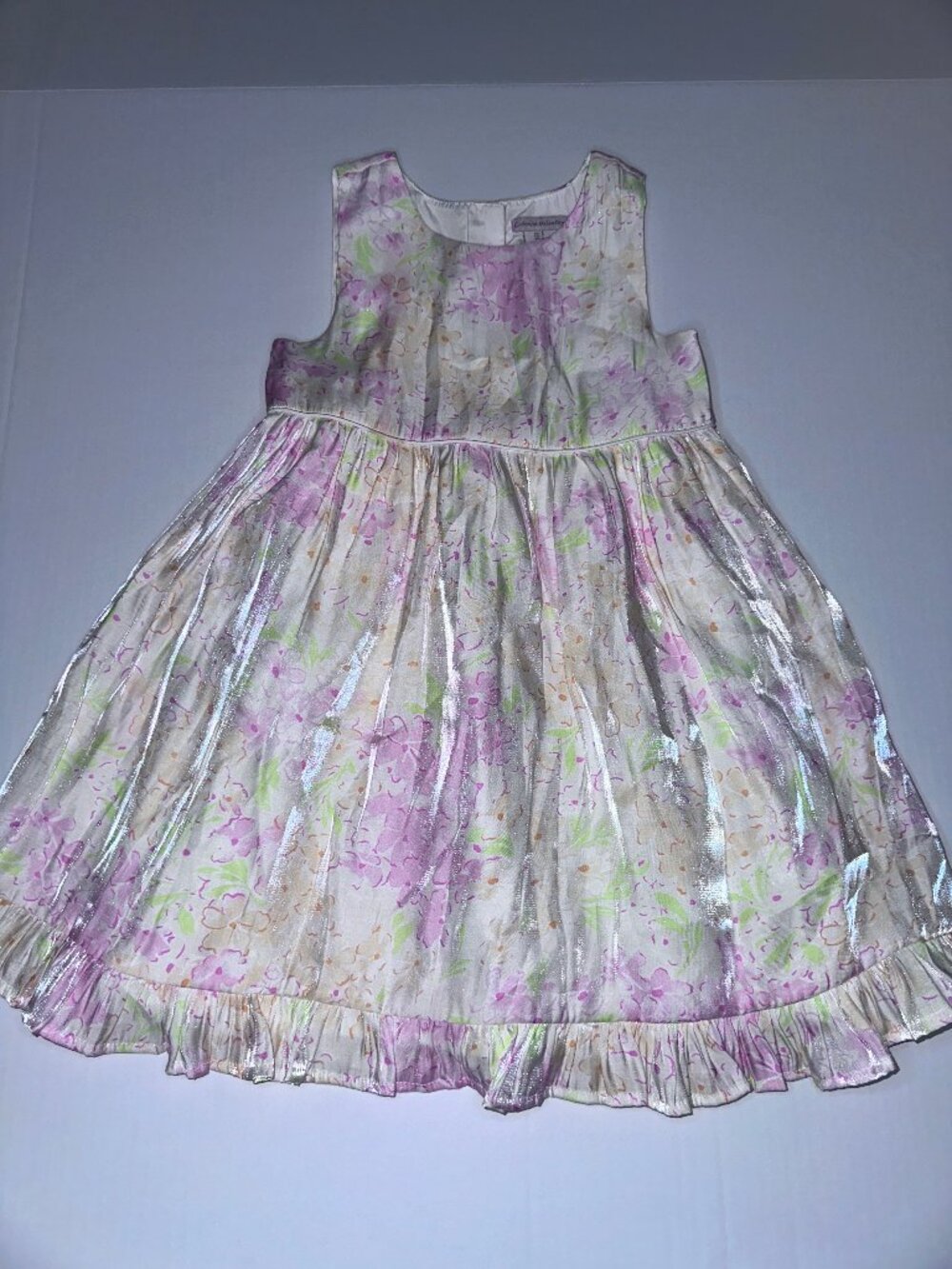 Catherine Malandrino satiny ruffle Floral pastel yellow pink Dress Size 7 Girls